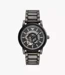 Emporio Armani Meccanico Automatic Black Dial Silver Steel Strap Watch For Men - AR60055